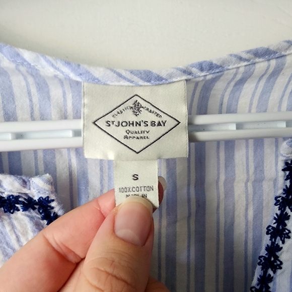 St John's Bay Striped Whimsical Floral Embroidered Peasant Blouse, size Small - Picture 6 of 8